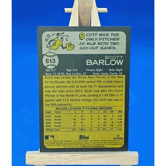 2022 Topps Heritage High Number - Scott Barlow #613 - Picture 4 of 4
